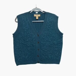 Telluride Clothing Co Sweater Vest Womens L Leaf Pattern Knit Cardigan